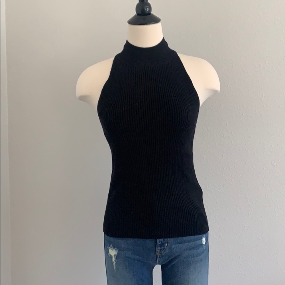 Madewell Black Slim Ribbed Mockneck Sweater Tank